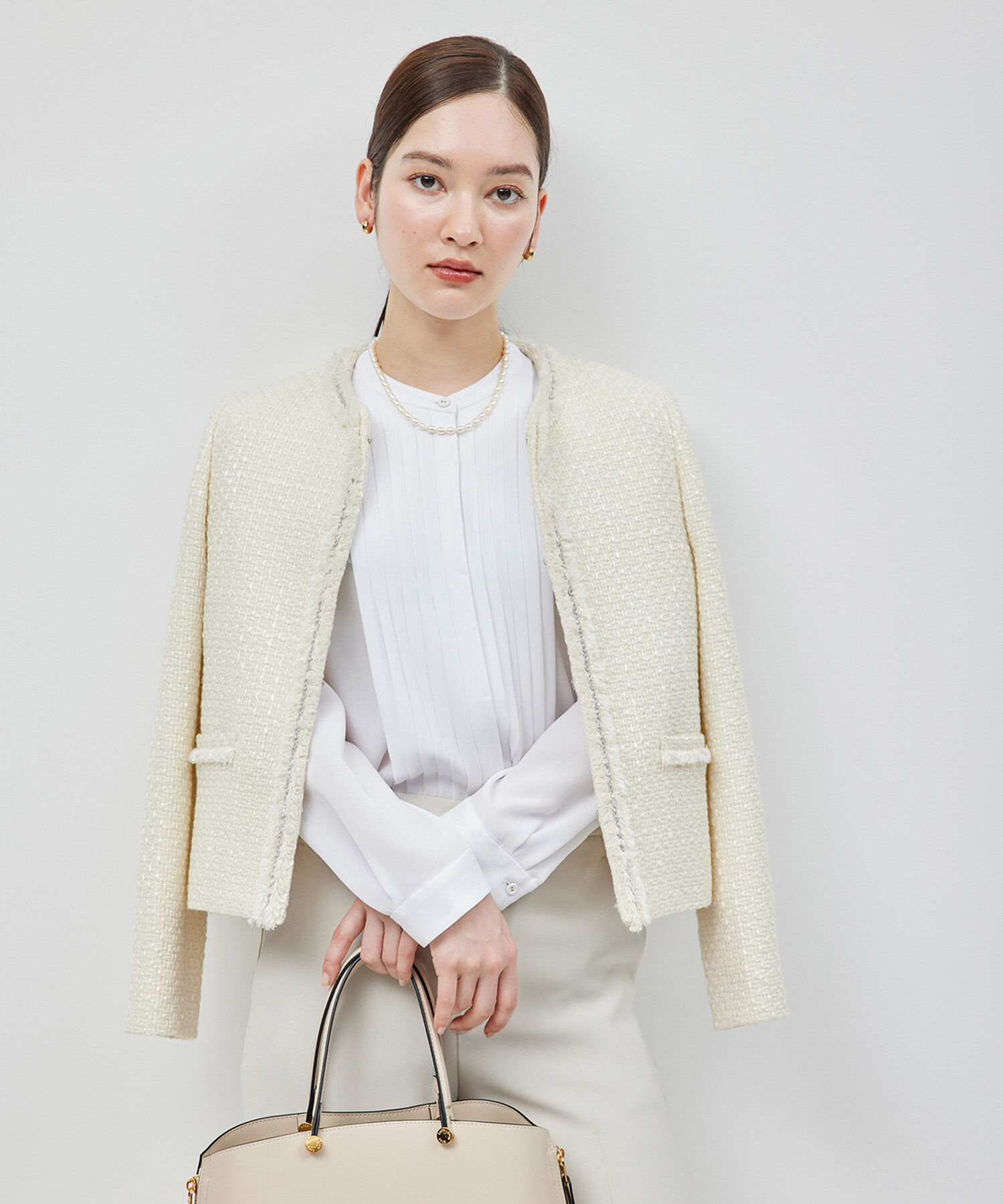 ROPE「ミックスツイードノーカラージャケット【セレモニー/通勤対応】」|ノーカラージャケット|