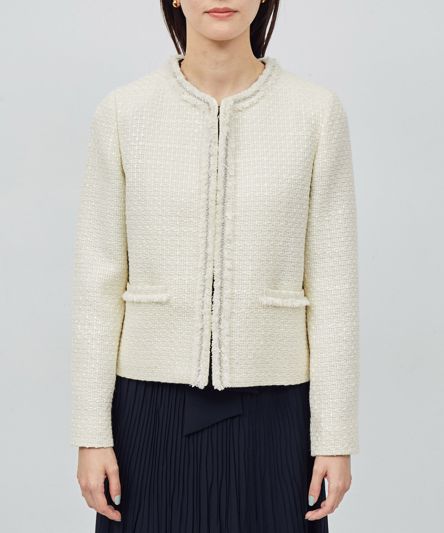 ROPE「ミックスツイードノーカラージャケット【セレモニー/通勤対応】」|ノーカラージャケット|