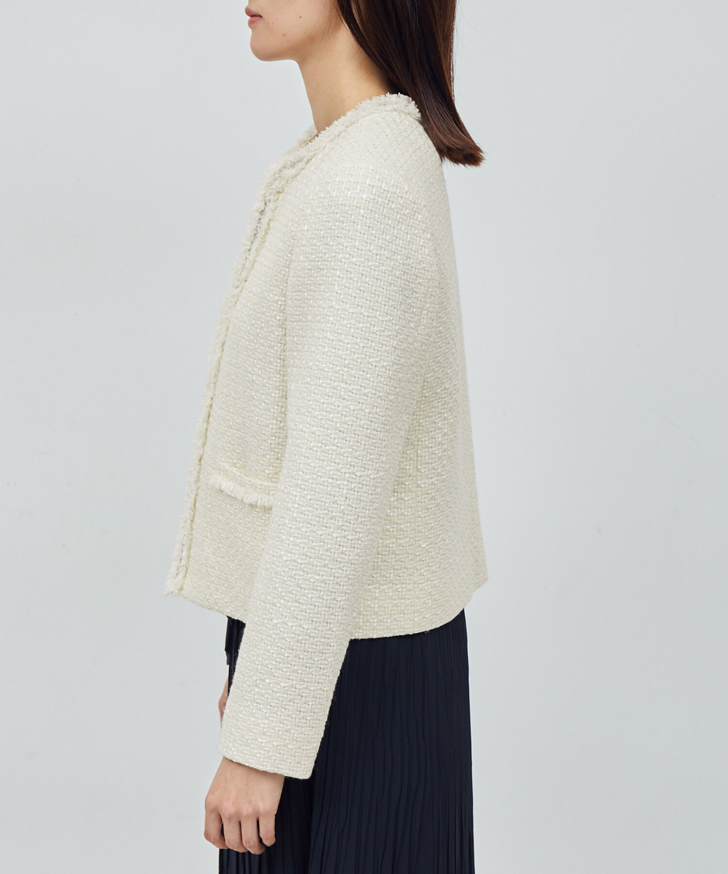 ROPE「ミックスツイードノーカラージャケット【セレモニー/通勤対応】」|ノーカラージャケット|