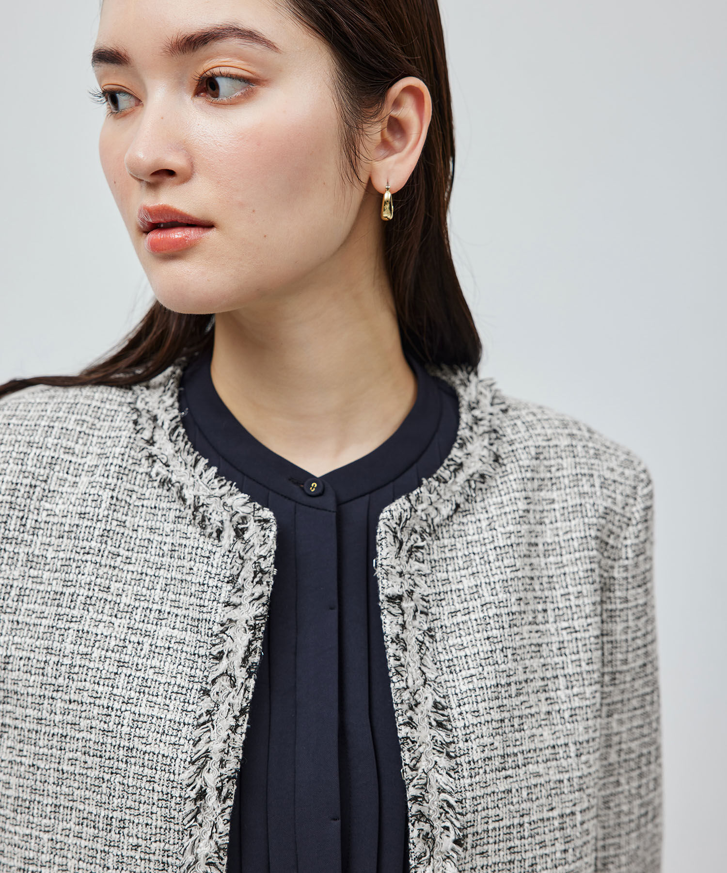 ROPE「ミックスツイードノーカラージャケット【セレモニー/通勤対応】」|ノーカラージャケット|