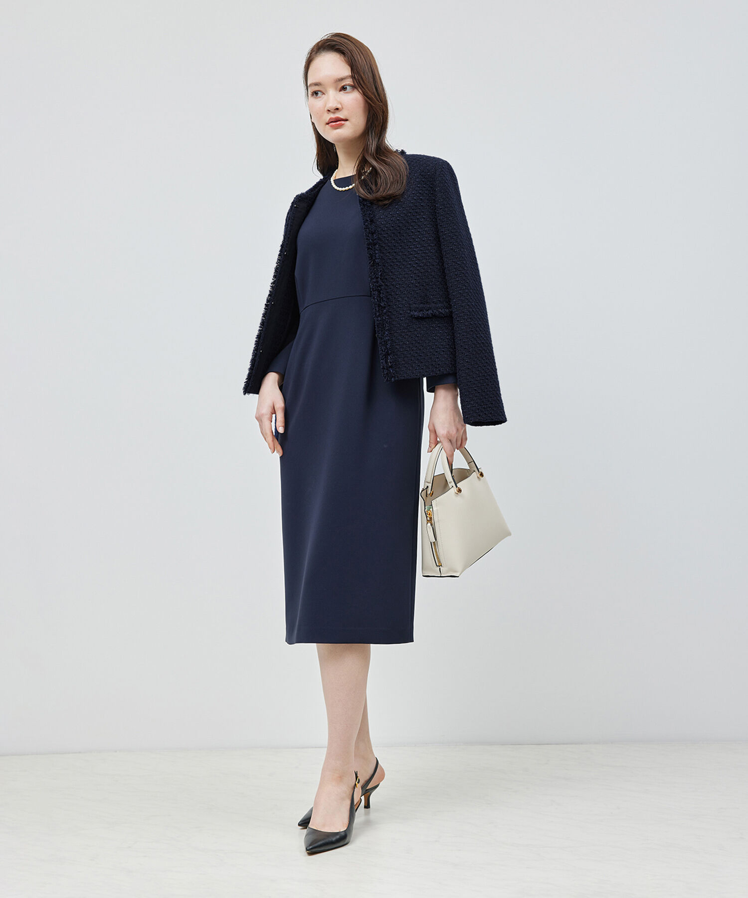 ROPE「ミックスツイードノーカラージャケット【セレモニー/通勤対応】」|ノーカラージャケット|