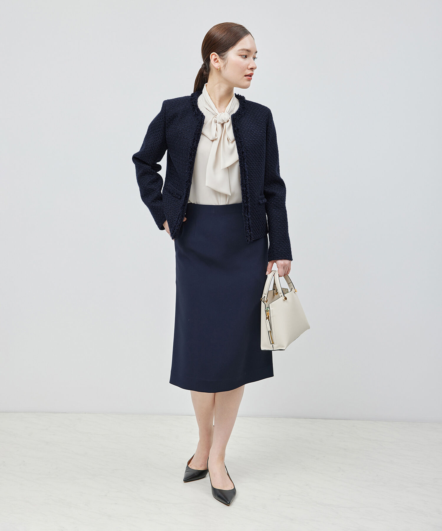 ROPE「ミックスツイードノーカラージャケット【セレモニー/通勤対応】」|ノーカラージャケット|