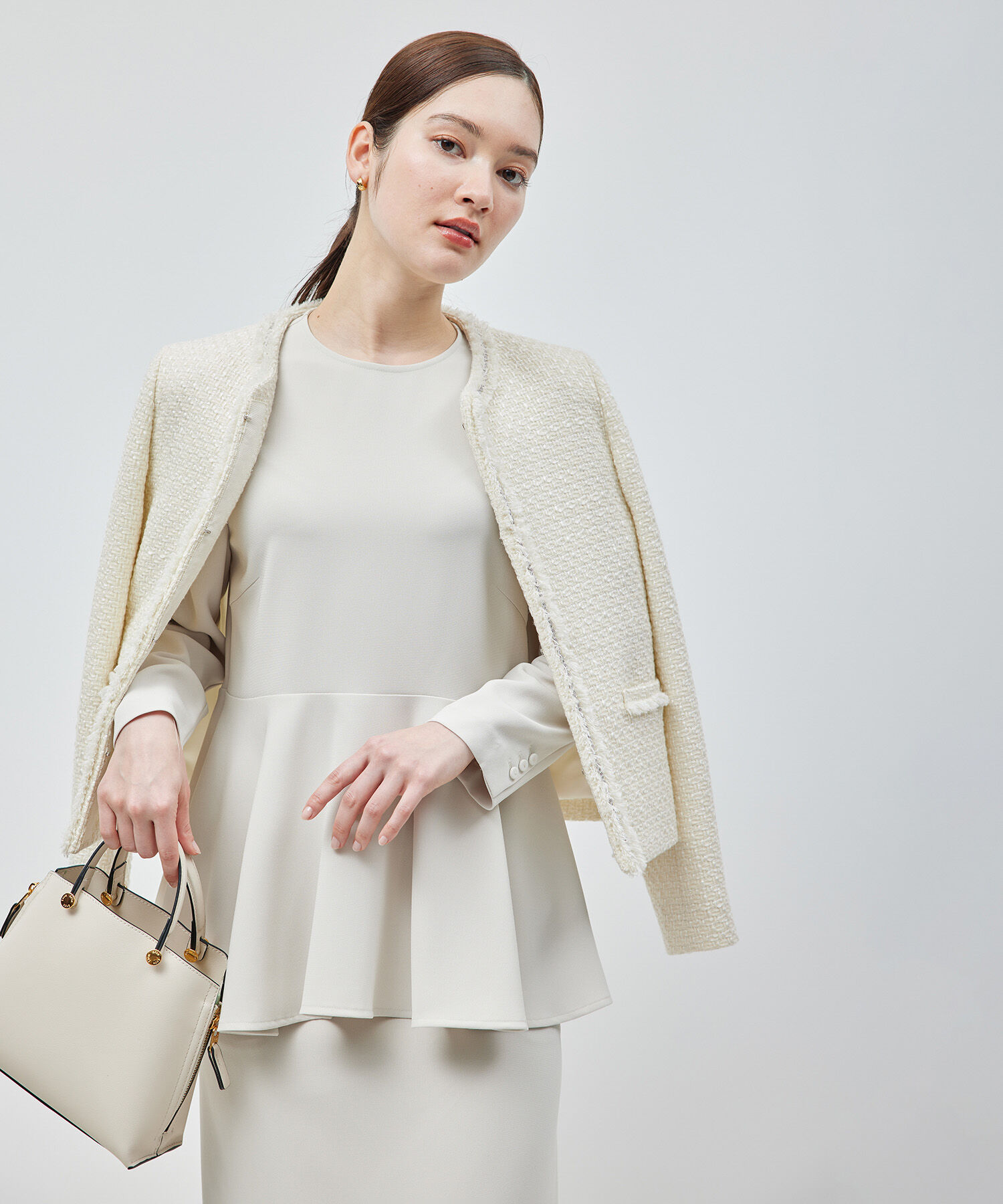 ROPE「ミックスツイードノーカラージャケット【セレモニー/通勤対応】」|ノーカラージャケット|