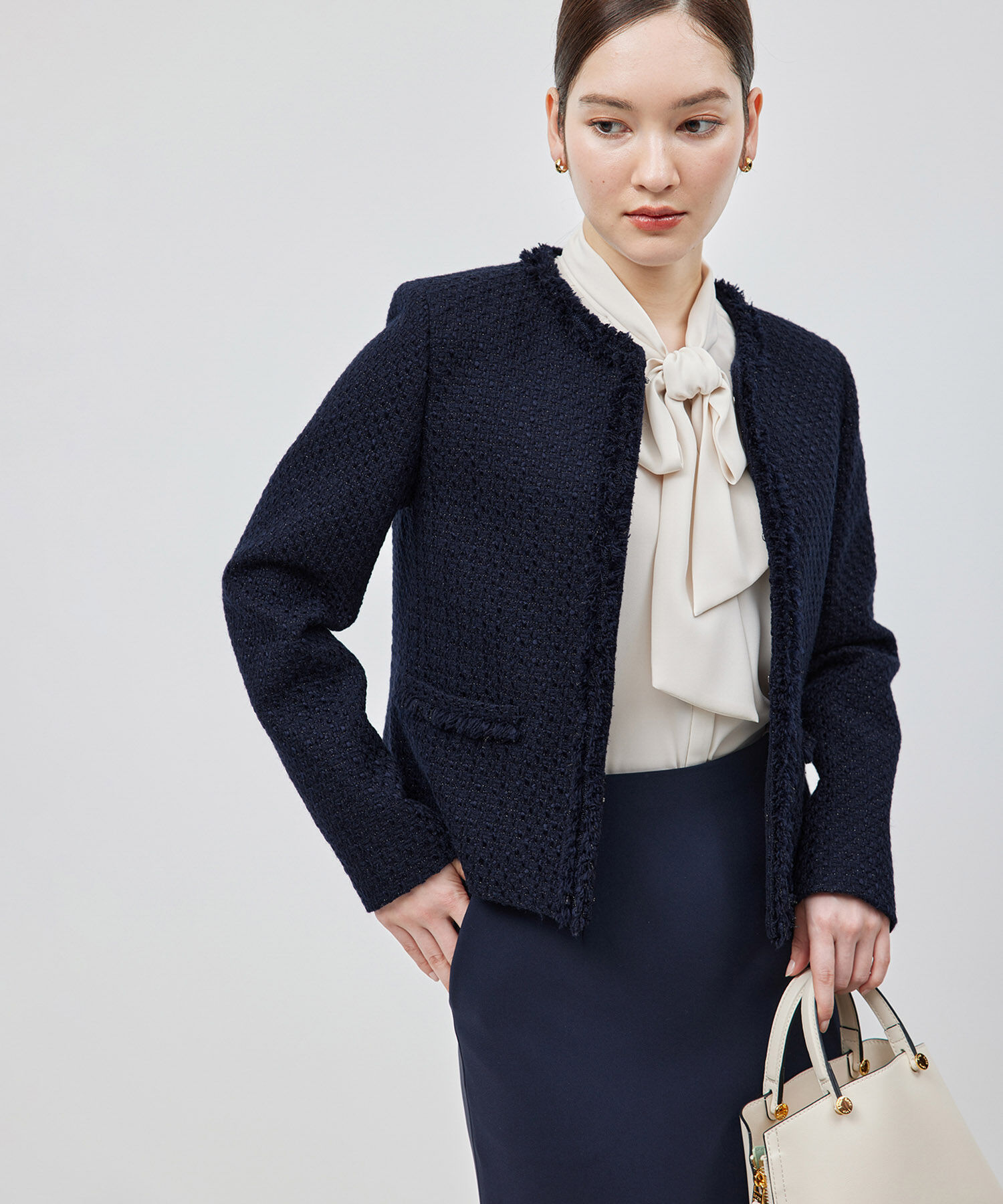 ROPE「ミックスツイードノーカラージャケット【セレモニー/通勤対応】」|ノーカラージャケット|