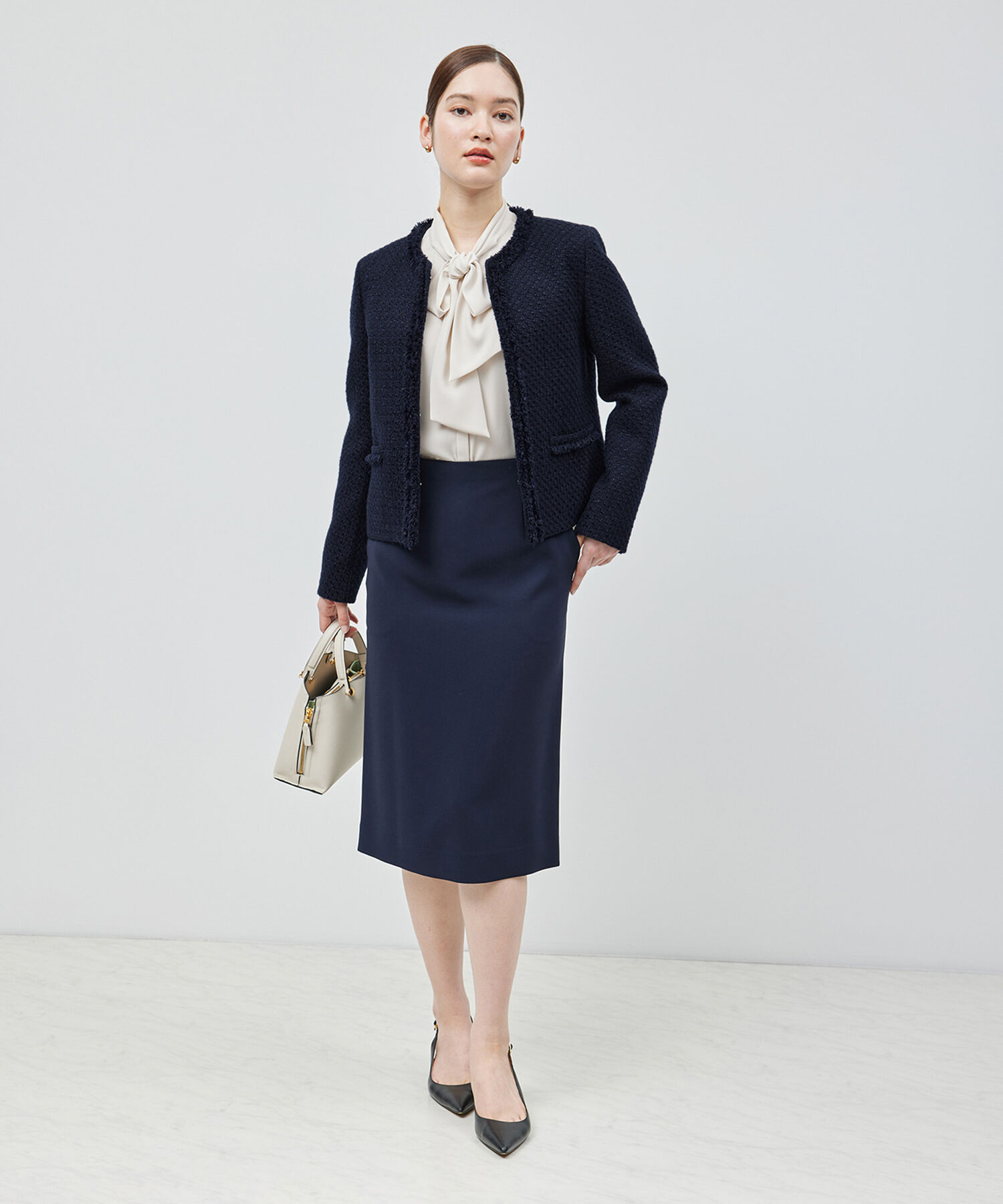 ROPE「ミックスツイードノーカラージャケット【セレモニー/通勤対応】」|ノーカラージャケット|