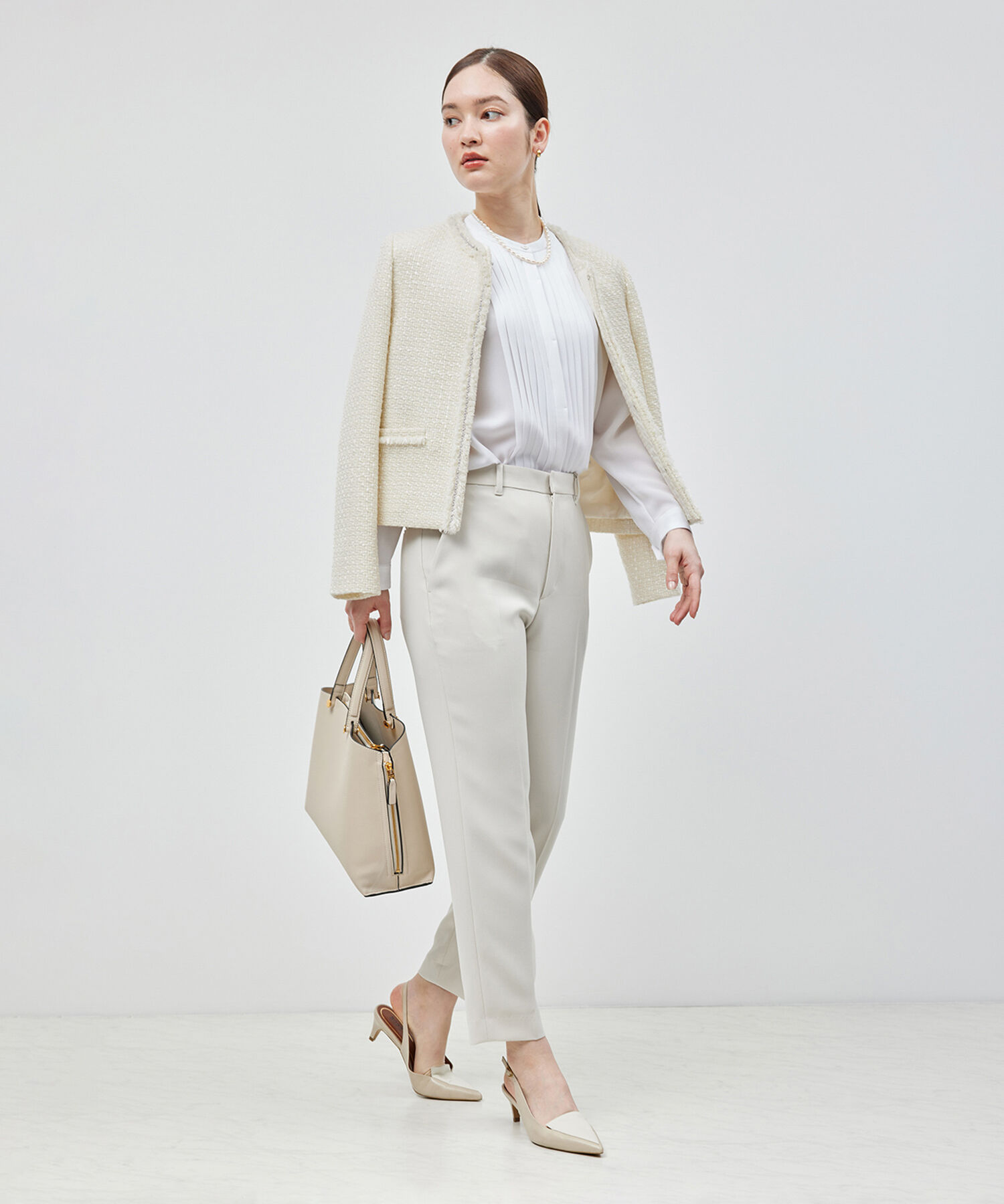 ROPE「ミックスツイードノーカラージャケット【セレモニー/通勤対応】」|ノーカラージャケット|