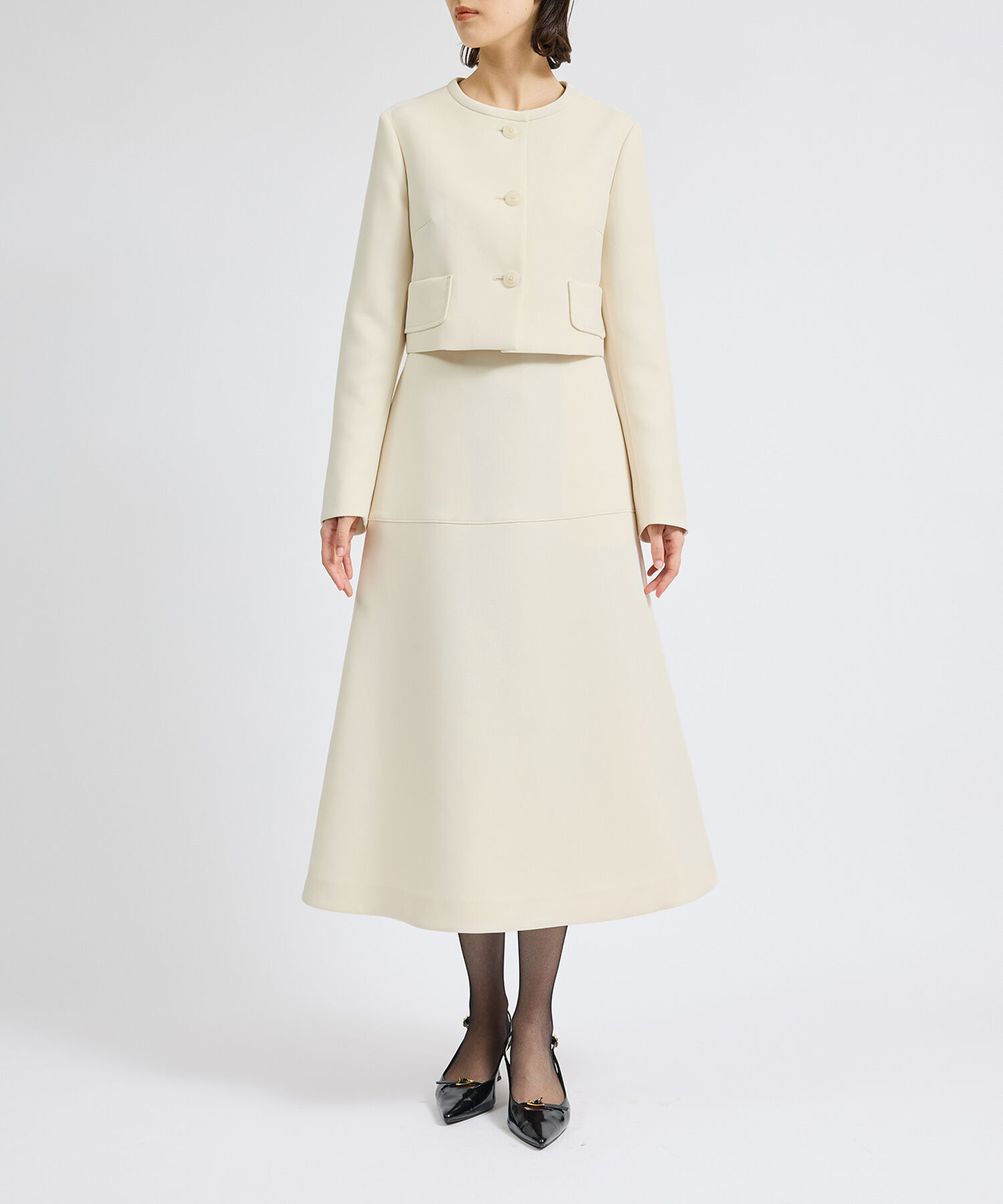 ROPE「トリプルクロスノーカラーショートジャケット/セットアップ対応」|ノーカラージャケット|