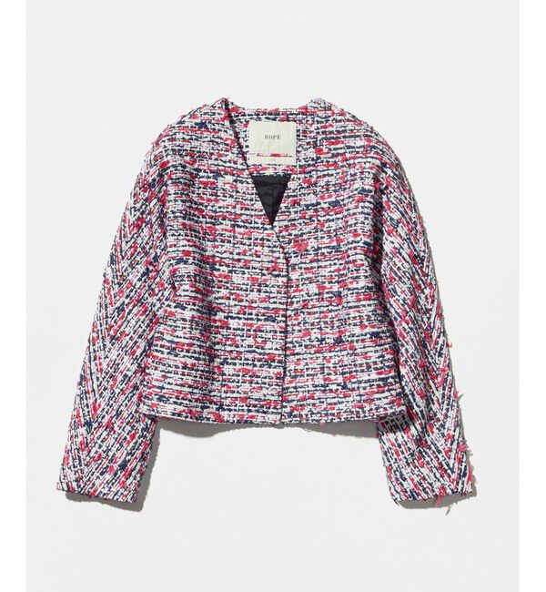 ROPE「MALHIA-KENT(マリアケント) ツイードＶネックジャケット」|ノーカラージャケット|