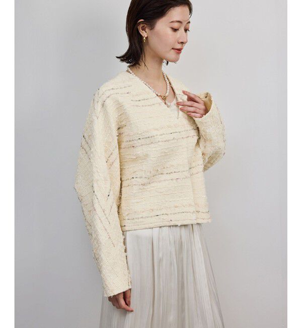 ROPE「MALHIA-KENT(マリアケント) ツイードＶネックジャケット」|ノーカラージャケット|