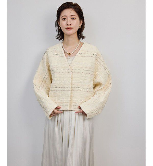 ROPE「MALHIA-KENT(マリアケント) ツイードＶネックジャケット」|ノーカラージャケット|