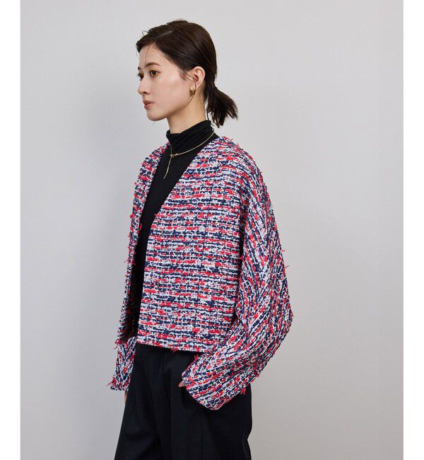 ROPE「MALHIA-KENT(マリアケント) ツイードＶネックジャケット」|ノーカラージャケット|