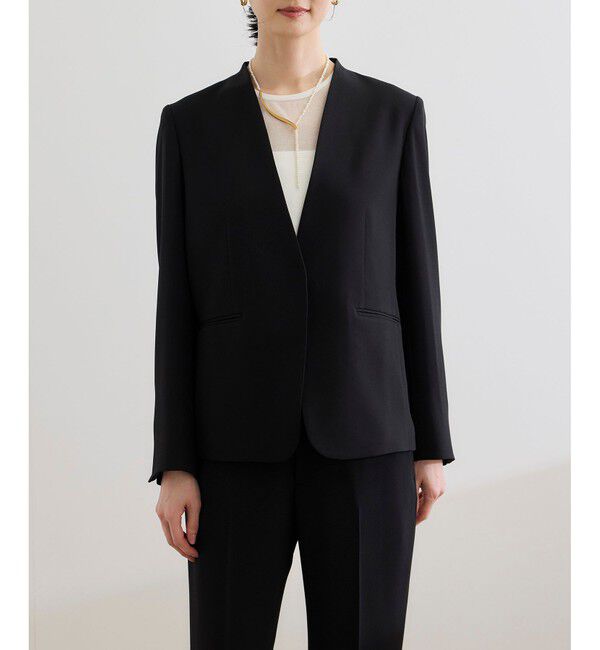 ROPE「トリアセバックサテン ジャケット【オフィス/通勤/セットアップ対応】/洗える」|ノーカラージャケット|