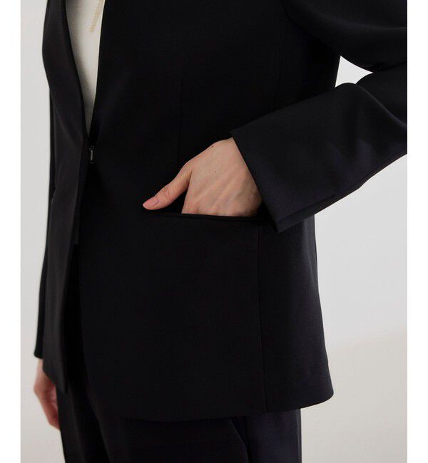 ROPE「トリアセバックサテン ジャケット【オフィス/通勤/セットアップ対応】/洗える」|ノーカラージャケット|