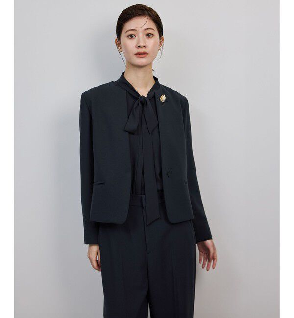 ROPE「トリアセダブルクロス クルーネックジャケット/イージーケア・セットアップ対応・25AW」|ノーカラージャケット|