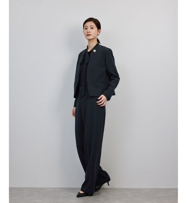 ROPE「トリアセダブルクロス クルーネックジャケット/イージーケア・セットアップ対応・25AW」|ノーカラージャケット|