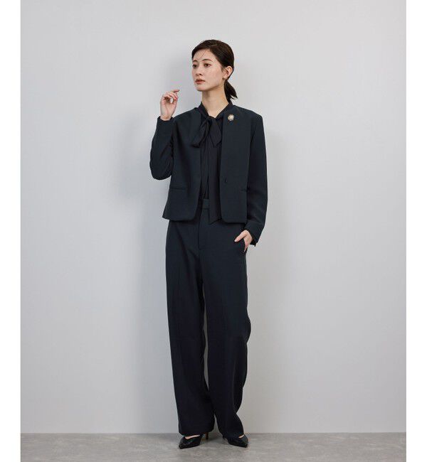 ROPE「トリアセダブルクロス クルーネックジャケット/イージーケア・セットアップ対応・25AW」|ノーカラージャケット|