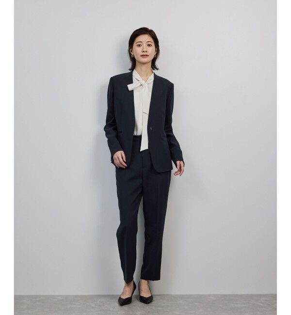 ROPE「トリアセダブルクロス Ｖネックジャケット/イージーケア・セットアップ対応・25AW」|ノーカラージャケット|