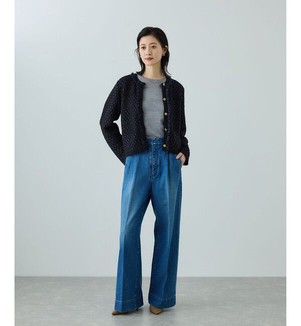 ROPE「ニットフリンジジャケット」|ノーカラージャケット|