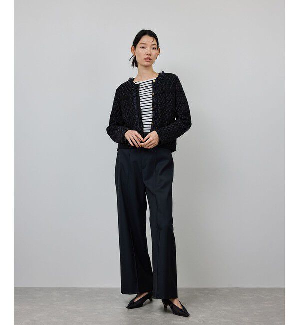 ROPE「ニットフリンジジャケット」|ノーカラージャケット|