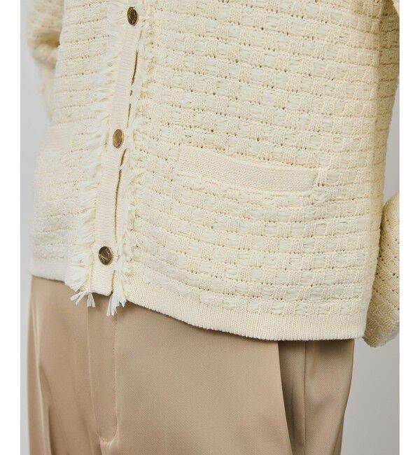 ROPE「ニットフリンジジャケット」|ノーカラージャケット|