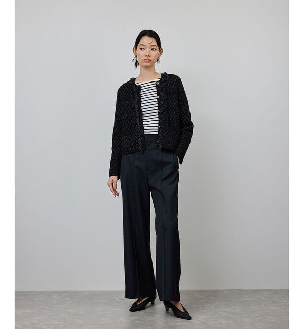 ROPE「ニットフリンジジャケット」|ノーカラージャケット|