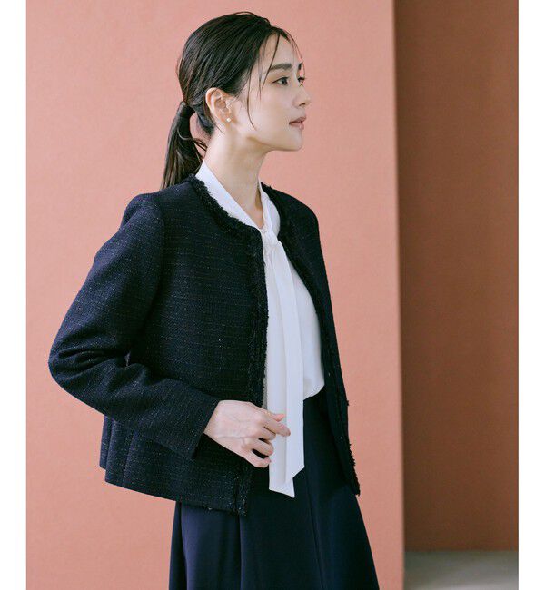 ROPE「ミックスツイードノーカラージャケット/セットアップ対応・25AW」|ノーカラージャケット|