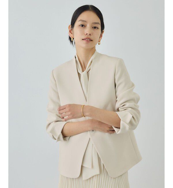 ROPE「トリアセダブルクロス Ｖネックジャケット/イージーケア・セットアップ対応・26SS」|ノーカラージャケット|