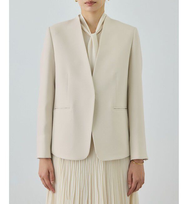 ROPE「トリアセダブルクロス Ｖネックジャケット/イージーケア・セットアップ対応・26SS」|ノーカラージャケット|