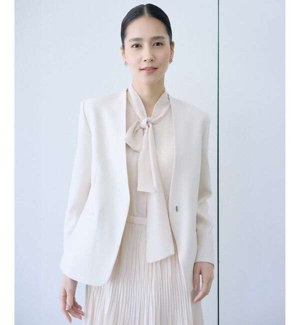 ROPE「トリアセダブルクロス Ｖネックジャケット/イージーケア・セットアップ対応・26SS」|ノーカラージャケット|