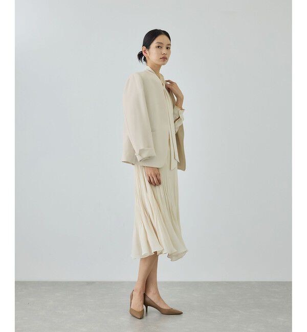 ROPE「トリアセダブルクロス Ｖネックジャケット/イージーケア・セットアップ対応・26SS」|ノーカラージャケット|