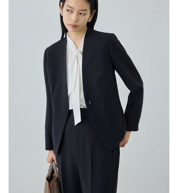 ROPE「トリアセダブルクロス Ｖネックジャケット/イージーケア・セットアップ対応・26SS」|ノーカラージャケット|