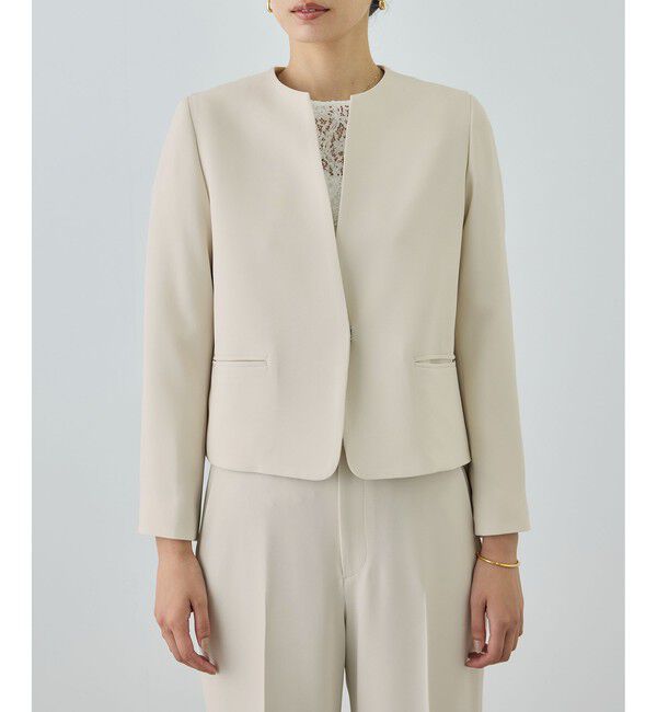 ROPE「トリアセダブルクロス クルーネックジャケット/イージーケア・セットアップ対応・26SS」|ノーカラージャケット|