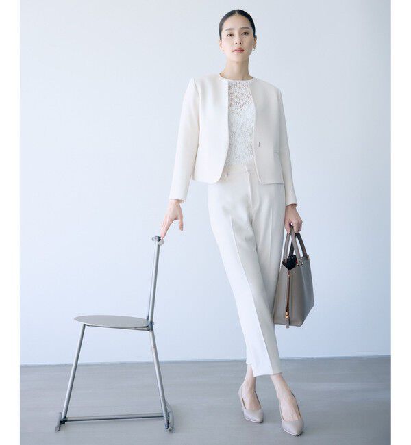 ROPE「トリアセダブルクロス クルーネックジャケット/イージーケア・セットアップ対応・26SS」|ノーカラージャケット|