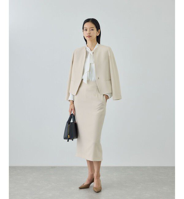 ROPE「トリアセダブルクロス クルーネックジャケット/イージーケア・セットアップ対応・26SS」|ノーカラージャケット|