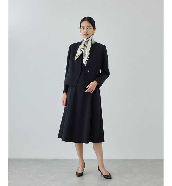 ROPE「トリアセダブルクロス クルーネックジャケット/イージーケア・セットアップ対応・26SS」|ノーカラージャケット|