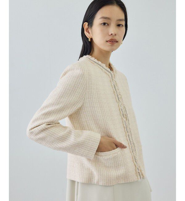 ROPE「ミックスツイードノーカラージャケット/26SS」|ノーカラージャケット|