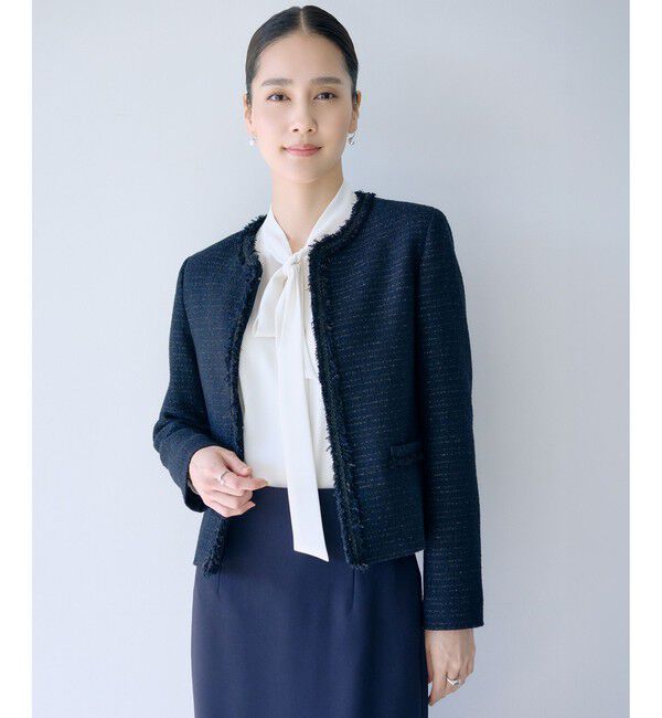 ROPE「ミックスツイードノーカラージャケット/26SS」|ノーカラージャケット|