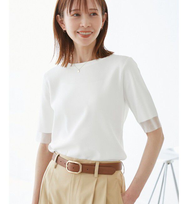 Rope&rsquo;Picnic「【イージーケア・UVカット・接触冷感・洗濯機OK】ハーフスリーブニットプルオーバー」|ニット・セーター|