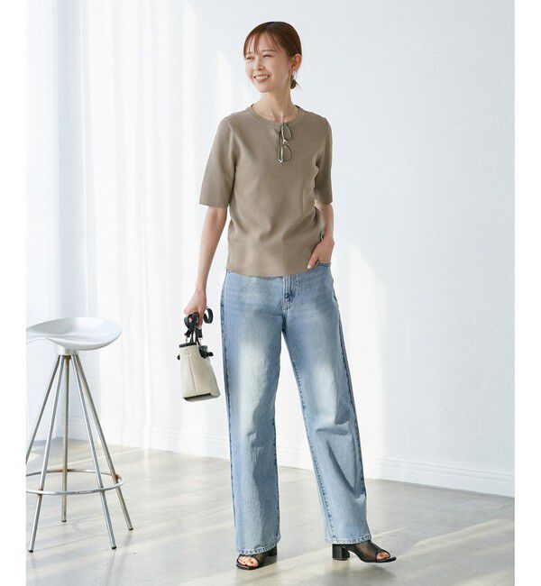 Rope&rsquo;Picnic「【イージーケア・UVカット・接触冷感・洗濯機OK】ハーフスリーブニットプルオーバー」|ニット・セーター|