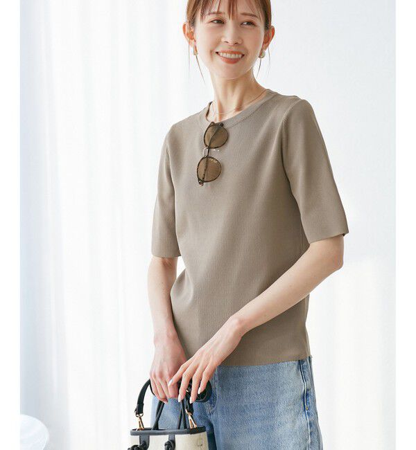 Rope&rsquo;Picnic「【イージーケア・UVカット・接触冷感・洗濯機OK】ハーフスリーブニットプルオーバー」|ニット・セーター|