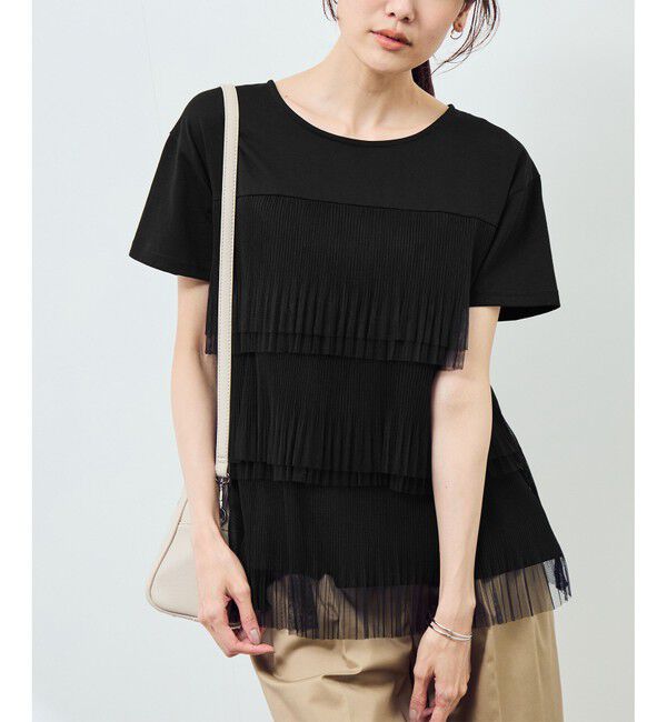 Rope&rsquo;Picnic「プリーツチュールドッキングTシャツ」|Tシャツ・カットソー|