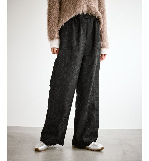 Rope&rsquo;Picnic「ウィンターイージー刺繍パンツ」|チノ|ブラック(01)