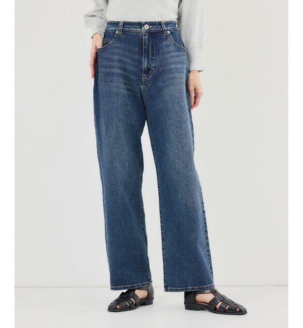 Rope&rsquo;Picnic「ウエストシェイプハイライズマムジーンズ」|デニム|ブルー(44)