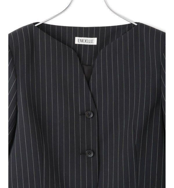 ADAM ET ROPE'「【EMOELLE】スリットネックハーフスリーブジャケット」|ノーカラージャケット|