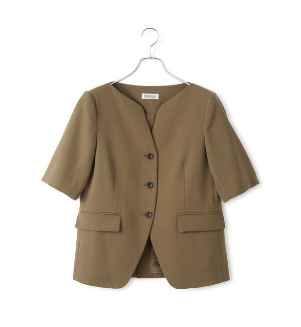 ADAM ET ROPE'「【EMOELLE】スリットネックハーフスリーブジャケット」|ノーカラージャケット|