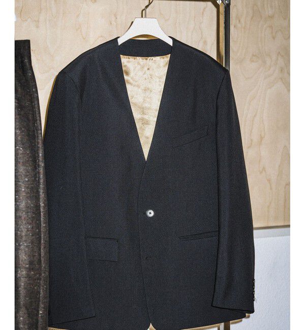 ADAM ET ROPE'「ハードクロス ノーカラージャケット / セットアップ対応」|ノーカラージャケット|ブラック(01)