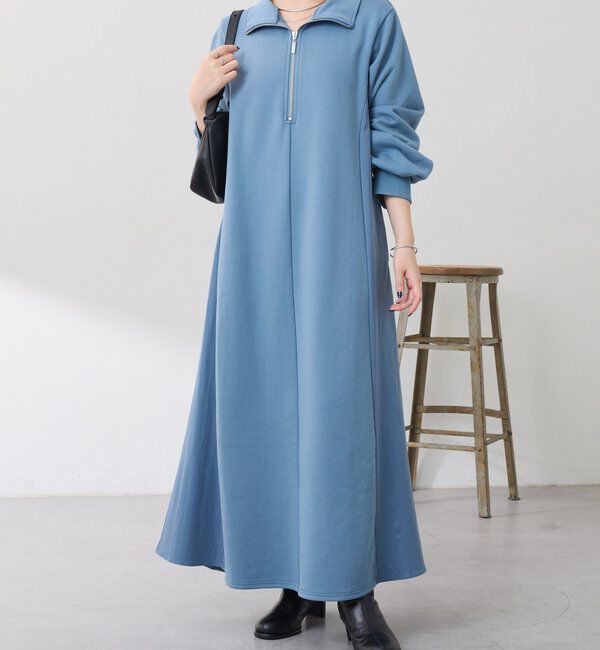  「異素材ドッキングハーフジップワンピース」|ワンピース|