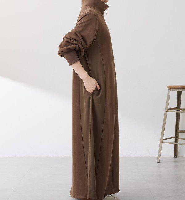  「異素材ドッキングハーフジップワンピース」|ワンピース|