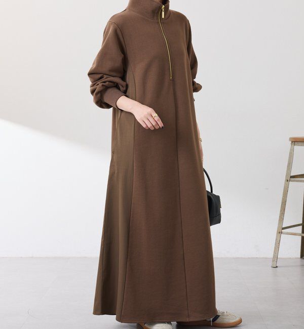  「異素材ドッキングハーフジップワンピース」|ワンピース|