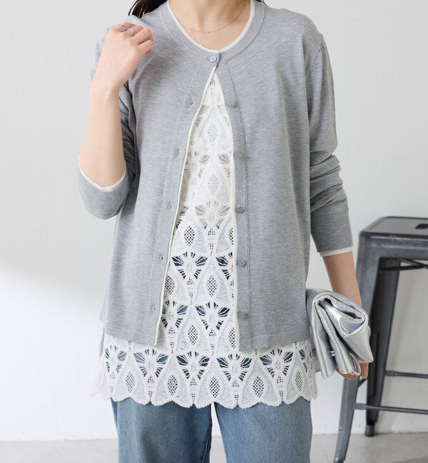  「レイヤード風クルーネックカーディガン」|ニット・セーター|